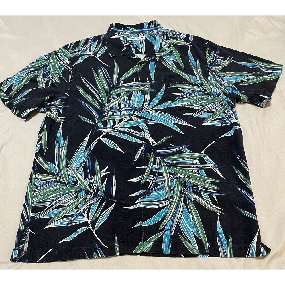 Tommy Bahama Serengeti Fronds Short Sleeve Button Down Silk Hawaiian Shirt Large